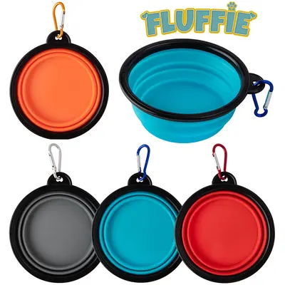 COMEDOURO / BEBEDOURO DE SILICONE RETRATIL COM MOSQUETAO FLUFFIE 450ML 5X13CM DE Ø