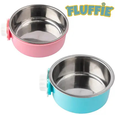 COMEDOURO / BEBEDOURO ALIMENTADOR DE INOX / PLASTICO PARA GAIOLA FLUFFIE 550ML 6X15X13CM DE Ø