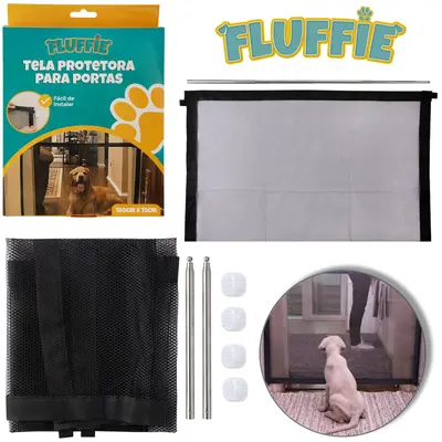 TELA PROTETORA PARA PORTAS DE NYLON COM 4 GANCHOS DE PLASTICO AUTOADESIVO FLUFFIE 180X72CM