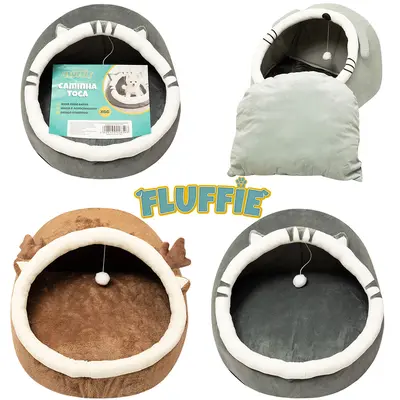 CAMA TOCA DE PELUCIA PARA CACHORRO E GATO XGG FLUFFIE 55X53X37CM