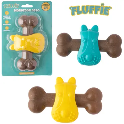 BRINQUEDO MORDEDOR PARA CACHORRO OSSO DE PLASTICO FLUFFIE 14,5X9X5CM
