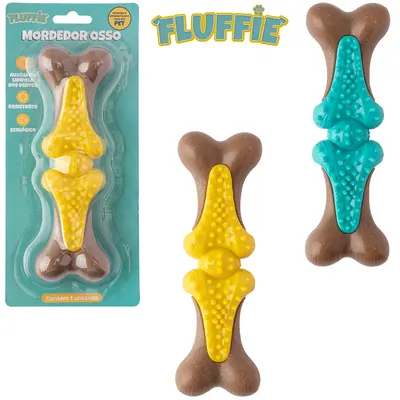 BRINQUEDO MORDEDOR PARA CACHORRO OSSO DE PLASTICO FLUFFIE 17,5X5,5X4CM