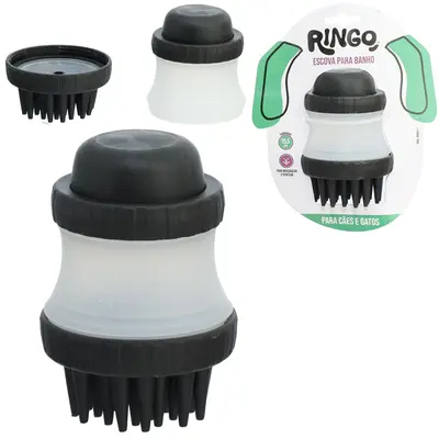 ESCOVA MASSAGEADOR PARA CACHORRO E GATO PARA BANHO COM DISPENSER PARA SHAMPOO 11X7,3CM DE Ø