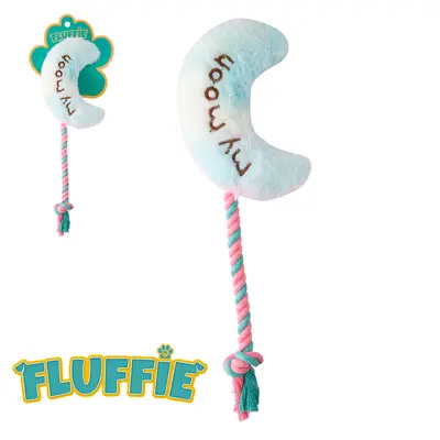 BRINQUEDO PARA CACHORRO MEIA LUA DE PELUCIA COM SOM + NO DE CORDA FLUFFIE 30X10X3,5CM