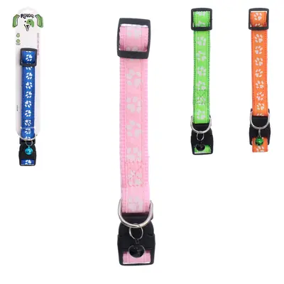 COLEIRA DE POLIESTER PARA CACHORRO E GATO COM FECHO E GUIZO 45X2CM