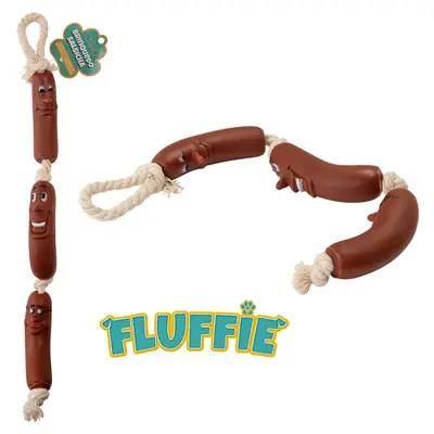 BRINQUEDO PARA CACHORRO SALSICHA MALUCA DE PLASTICO COM CORDA FLUFFIE 45CM