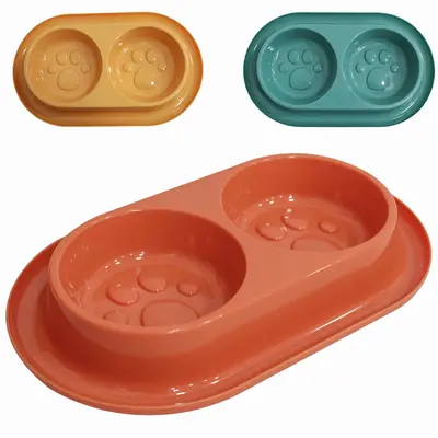COMEDOURO / BEBEDOURO DE PLASTICO DUPLO COM APARADOR 650ML 35X21X5,5CM