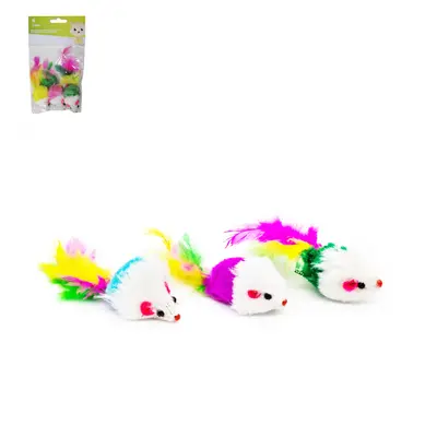BRINQUEDO PARA GATO RATO DE POLIESTER COM CATNIP E PENA 3 PECAS 10CM NA SOLAPA