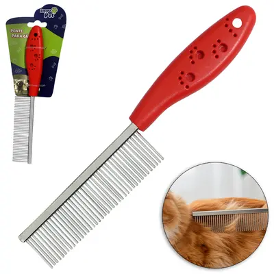 PENTE DE METAL DESEMBOLADOR PARA CACHORRO E GATO CABO PLASTICO 20CM IMPO PET
