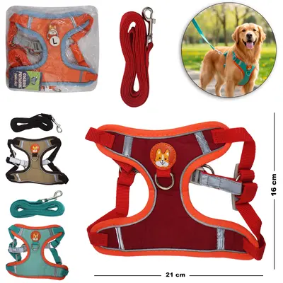 GUIA 150X1,5CM COM COLEIRA PEITORAL PARA CACHORRO GG 21X16,5CM IMPO PET