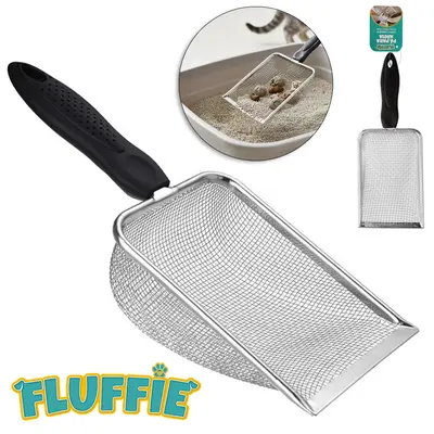 PA HIGIENICA PARA ANIMAIS DE INOX TELADO CABO PLASTICO FLUFFIE 27X10X5CM