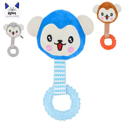 BRINQUEDO MORDEDOR PARA GATO MACACO DE PELUCIA COM SOM + ARGOLA DE BORRACHA MACICO 20X14X4,5CM