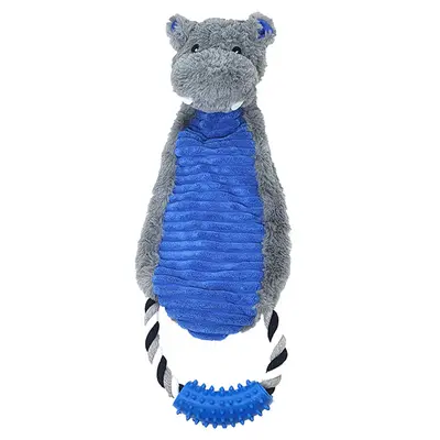 BRINQUEDO PARA CACHORRO HIPOPOTAMO PUXADOR CORDA DE PELUCIA E SOM 46X15CM PREMIUM