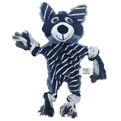 BRINQUEDO PARA CACHORRO RAPOSA DE PELUCIA COM CORDA + SOM 34X30CM PREMIUM