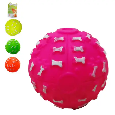 BRINQUEDO PARA CACHORRO BOLA OSSO DE PVC COM SOM COLORS 7CM DE Ø