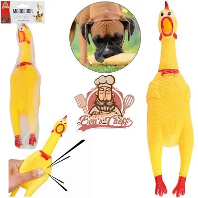 BRINQUEDO PARA CACHORRO FRANGO DE PLASTICO COM SOM 28CM BONS CHEFF