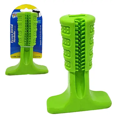 BRINQUEDO PARA CACHORRO / ESCOVA DENTAL / MORDEDOR VERDE 14X10,5CM NA CARTELA