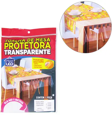 TOALHA DE MESA PROTETORA DE PLASTICO PE RETANGULAR TRANSPARENTE 1,35X2,2M