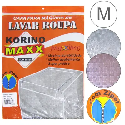 CAPA DE PVC FLANELADO PARA MAQUINA DE LAVAR KORINO MAXX COM ZIPER MEDIA 98X88X64CM