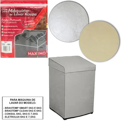 CAPA PARA MAQUINA DE LAVAR KORINO CLEAN / CONSUL / ELETROLUX 5/6KG 87X58X58CM