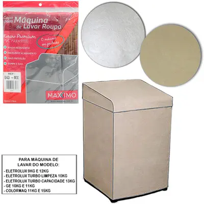 CAPA PARA MAQUINA DE LAVAR KORINO ELETROLUX 9/10/12KG GE 10/11KG 91X69X66CM