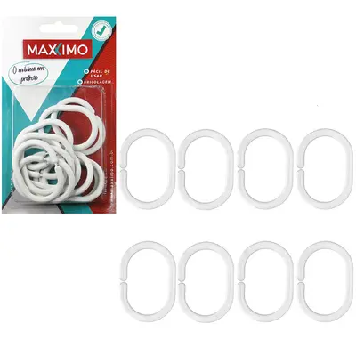 ARGOLA GANCHO DE PLASTICO PARA CORTINA DE BOX COM 12 PECAS 5,5CM