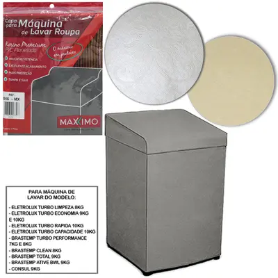 CAPA PARA MAQUINA DE LAVAR KORINO ELETROLUX 8/9/10KG TURBO CLEAN 8KG 80X59X56CM