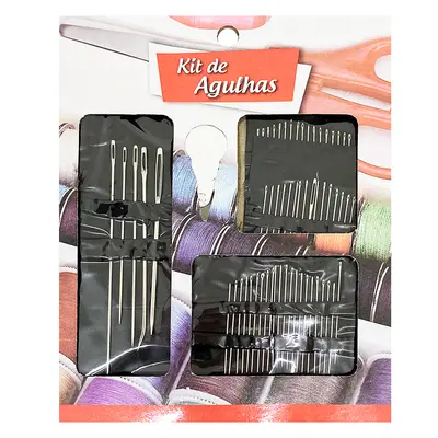 KIT COSTURA COM 60 AGULHAS + PASSADOR DE LINHA