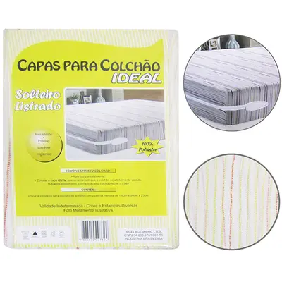 CAPA DE POLIESTER PARA COLCHAO SOLTEIRO LISTRADO 190X90X18CM