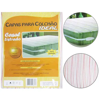 CAPA DE POLIESTER PARA COLCHAO CASAL LISTRADO 190X140X18CM