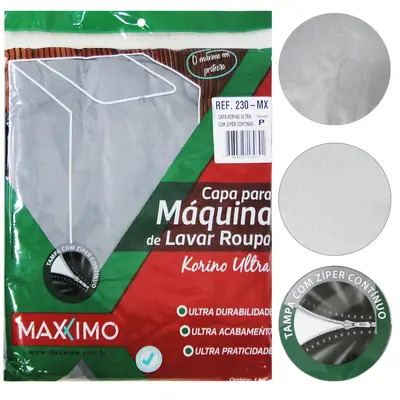 CAPA DE PVC FLANELADO PARA MAQUINA DE LAVAR KORINO ULTRA COM ZIPER PEQUENA 96X60X60CM