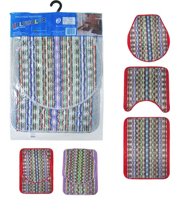 JOGO DE TAPETE DE PISO PARA BANHEIRO ANTIDERRAPANTE MULTICOLOR COM 3 PECAS