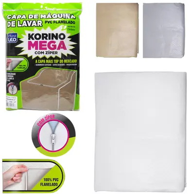 CAPA DE PVC FLANELADO PARA MAQUINA DE LAVAR KORINO MEGA DELUXE COM ZIPER PEQUENA 91X63X57CM