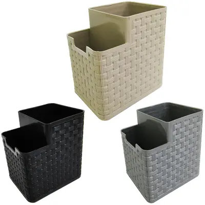 PORTA ESCOVA DENTAL DE PIA DE PLASTICO RATTAN COM 2 DIVISORIAS 12X10,5X8CM