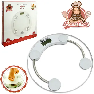 BALANCA DE PISO DIGITAL DE VIDRO REDONDA BONS CHEFF 180KG 28CM DE Ø A BATERIA