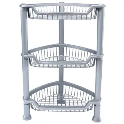 FRUTEIRA DE PISO DE PLASTICO TRIANGULAR CINZA / PRATA 3 ANDARES 63X38X30CM