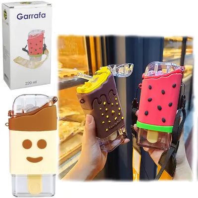 GARRAFA SQUEEZE DE PLASTICO AS EMBORRACHADO COM TAMPA + ALCA SORTIDAS 220ML