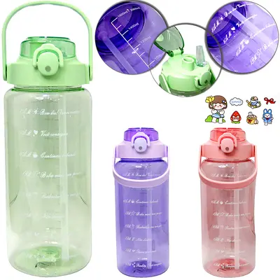 GARRAFA SQUEEZE DE PLASTICO AS MOTIVACIONAL COM CANUDO + ADESIVO E TAMPA FLIP TOP 2,1L