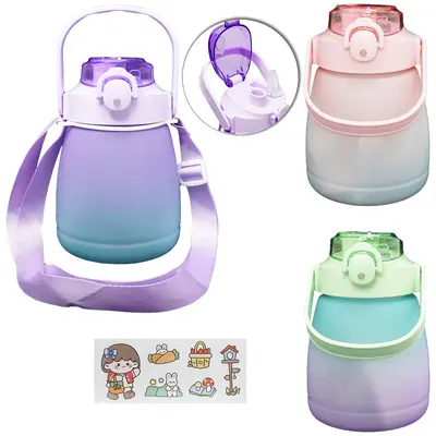 GARRAFA SQUEEZE DE PLASTICO AS EMBORRACHADO COM CANUDO + ADESIVO + TRAVA E ALCA 1250ML