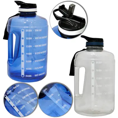 GARRAFA SQUEEZE DE PLASTICO PET MOTIVACIONAL COM CANUDO + TAMPA TRANSCOLOR 3,7L