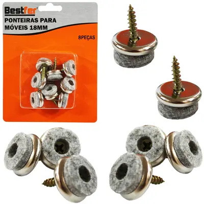 KIT PONTEIRAS PROTETOR PARA MOVEIS DE METAL COM FELTRO 8 PECAS 18MM