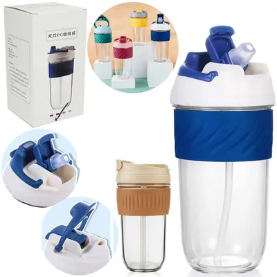 GARRAFA SQUEEZE DE PLASTICO AS COM 2 BICOS + CANUDO 500ML