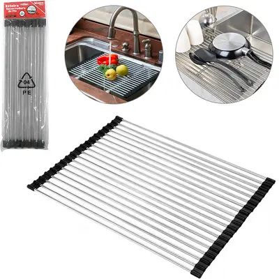 ESTEIRA ESCORREDOR MULTIUSO DE INOX PARA PIA / CUBA 37X22,5CM NA SOLAPA