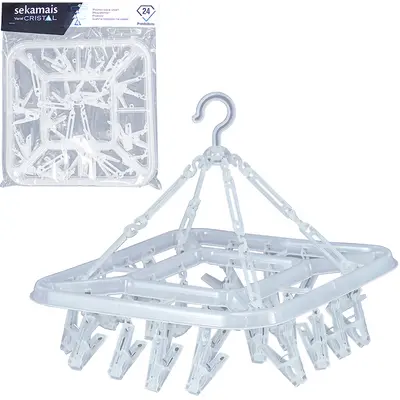 VARAL DE PENDURAR DE PLASTICO QUADRADO FIXO COM 24 PRENDEDORES CRISTAL 32CM
