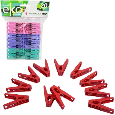 PRENDEDOR DE ROUPA DE PLASTICO ECOLOGICO EKO COLORS COM 20 PECAS 6X1,5CM