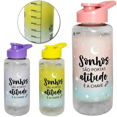 GARRAFA SQUEEZE DE PLASTICO PET MOTIVACIONAL BODY TIPOGRAFICA COM TAMPA E ALCA 1000ML