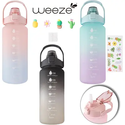 GARRAFA SQUEEZE DE PLASTICO AS EMBORRACHADO MOTIVACIONAL COM CANUDO + ADESIVO WEEZE 2000ML