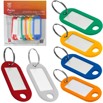 CHAVEIRO COM IDENTIFICADOR DE CHAVE OVAL COLORS COM 6 PECAS