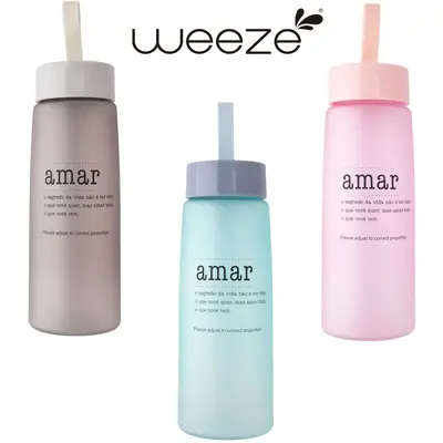 GARRAFA SQUEEZE DE PLASTICO AS EMBORRACHADO AMAR COM TAMPA + ALCA DE SILICONE WEEZE 500ML