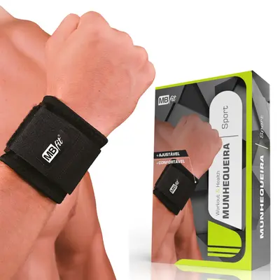 MUNHEQUEIRA DE NEOPRENE DE PULSO PRETA COM VELCRO AJUSTAVEL SPORT 21X7,5CM